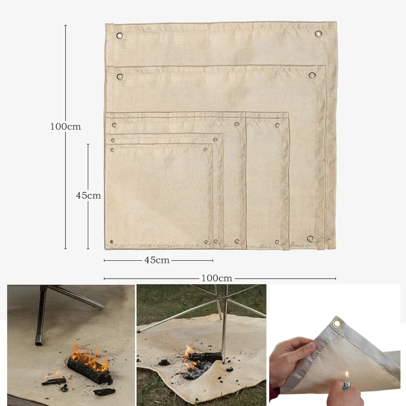 Outdoor Camping Fire - แผ่นรองกันไฟสำหรับตั้งแคมป์ ผ้าห่มทนความร้อน แผ่นรองเตาไฟกลางแจ้ง แผ่นรองปิ้งย่างบาร์บีคิว แผ่นรองกันไฟลาม ป้องกันพื้น