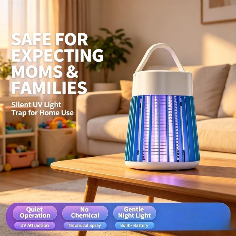Outdoor Camping Bug Zapper - โคมไฟดักยุงแบบพกพา ใช้แสงยูวี ดักจับแมลงไฟฟ้า เงียบ ใช้ได้ทั้งในบ้านและนอกบ้าน สำหรับบ้านและแคมป์ปิ้ง