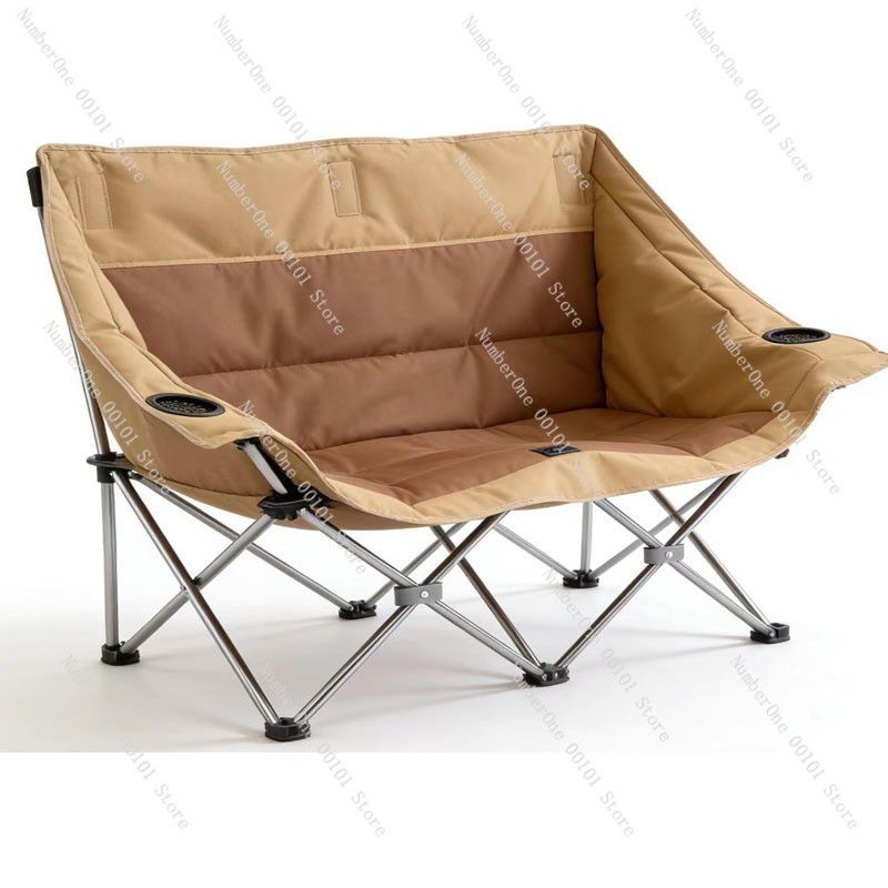 Outdoor Camping Chairs Folding - เก้าอี้พับได้แบบพกพาสำหรับตั้งแคมป์กลางแจ้ง เบาะนั่ง 2 ที่นั่ง พร้อมพนักพิงและที่วางแขน เหมาะสำหรับปิกนิก