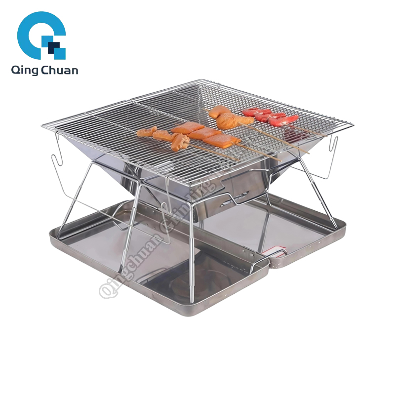 Outdoor Camping Fire - เตาปิ้งย่างแบบพับได้ สแตนเลส ใช้ถ่าน เหมาะสำหรับตั้งแคมป์ ทำอาหารกลางแจ้ง เดินป่า