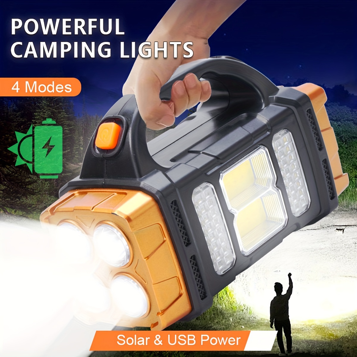 Outdoor Camping Adventure Lamp - อัพเกรดใหม่ ไฟฉาย LED พลังงานแสงอาทิตย์แบบชาร์จไฟได้ กำลังสูง พร้อมพาวเวอร์แบงค์