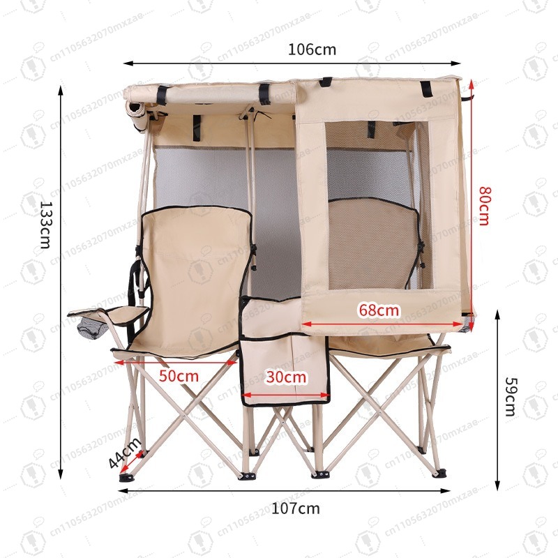 Outdoor Camping Chairs Folding - เก้าอี้พับคู่สำหรับตั้งแคมป์กลางแจ้ง เก้าอี้ชายหาดสำหรับตกปลา พร้อมหลังคาในตัว เก้าอี้ผู้กำกับ