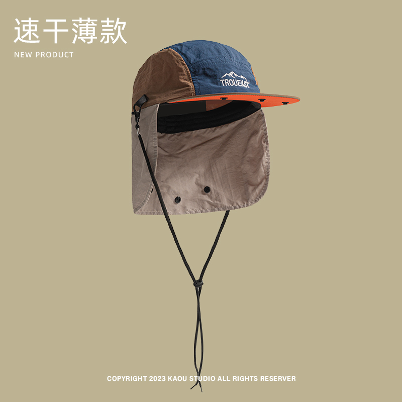 Camping Outdoor Quick Drying Sun Neck Protection Cap Hat - ฤดูร้อนกลางแจ้ง Camping ครีมกันแดดคอป้องกันเบสบอลหมวกสําหรับบุรุษและสตรี Retro 5 แผงเย็บปักถักร้อยหมวกแห้งเร็ว