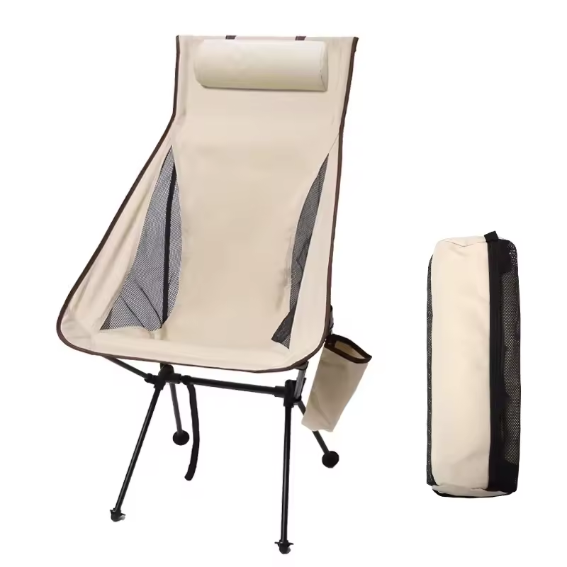 Outdoor Camping High Chair - เก้าอี้พับสำหรับตั้งแคมป์พนักพิงสูงแบบถอดได้ ผ้า 600D ทนทาน มีช่องใส่ของด้านข้างและที่วางแก้ว สำหรับการเดินทางกลางแจ้ง