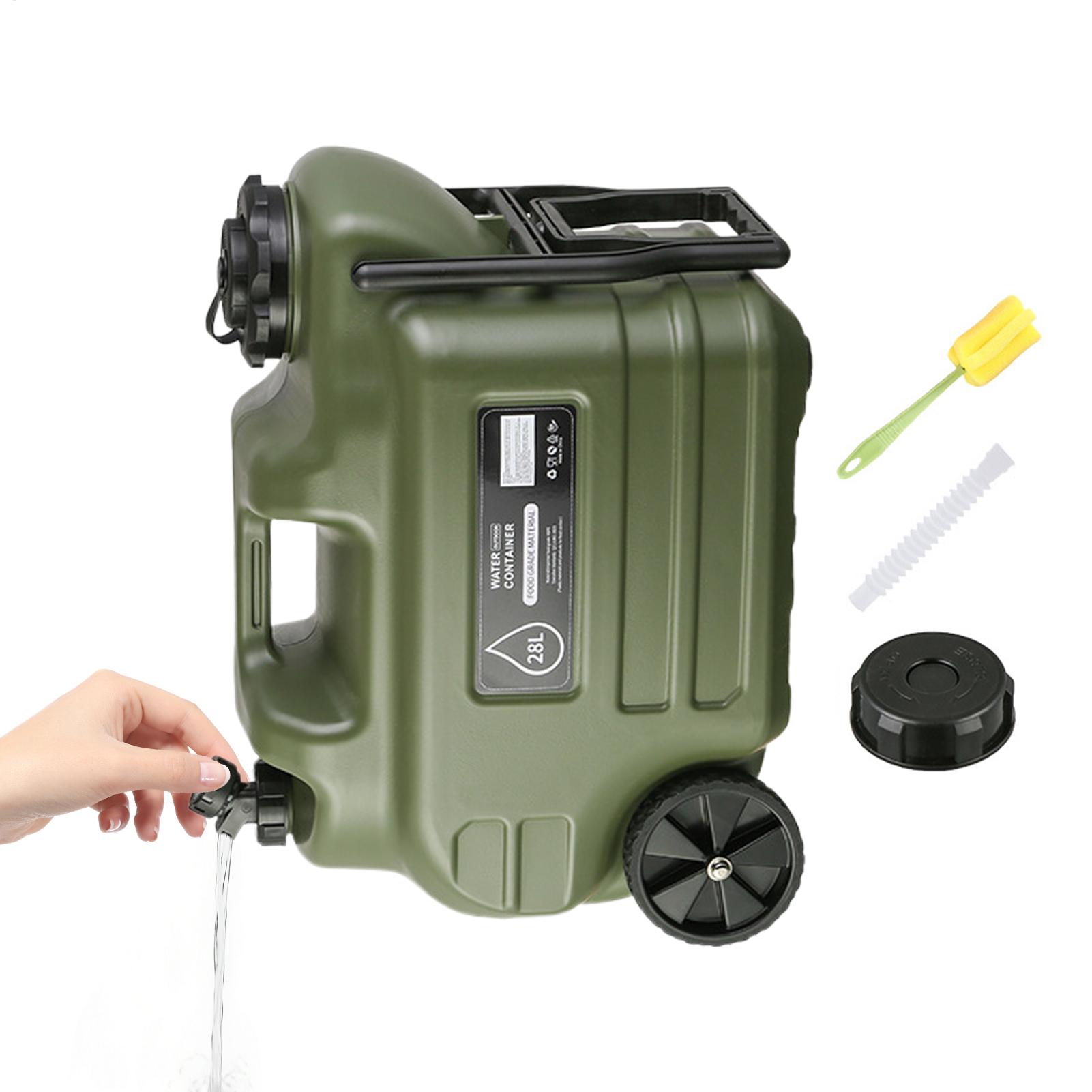 Outdoor Camping Water Jug - ภาชนะบรรจุน้ำสำหรับตั้งแคมป์ขนาด 28 ลิตรพร้อมก๊อกน้ำ ถังน้ำแบบพกพาป้องกันการรั่วซึมพร้อมล้อเหวี่ยง ถังน้ำกลางแจ้งสำหรับอุปกรณ์ปิกนิก
