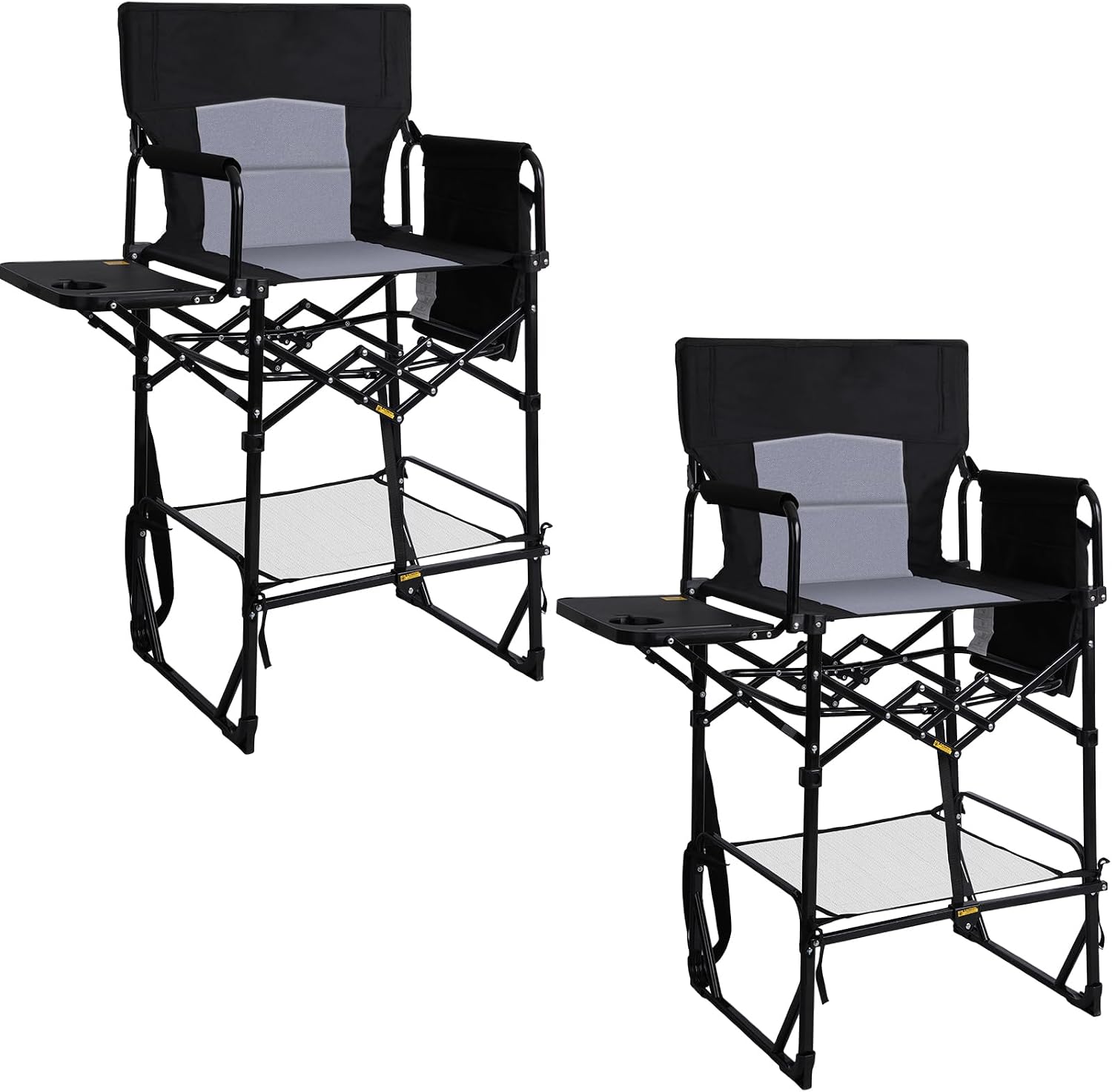 Outdoor Camping High Chair - เก้าอี้พับสำหรับแคมป์ปิ้งแบบสูงพิเศษ 2 ตัว พร้อมโต๊ะข้าง ที่วางแก้ว ช่องเก็บของ