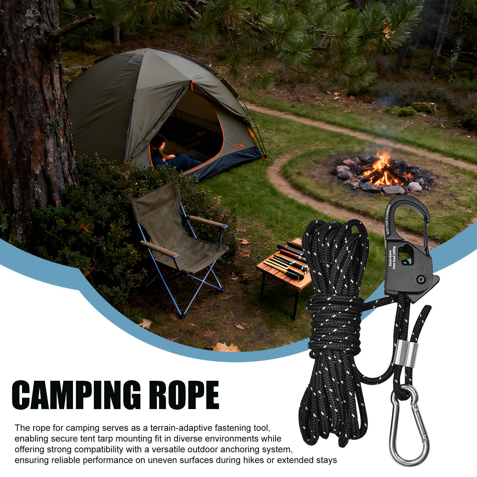 Outdoor Camping Guy - เชือกไนลอนสะท้อนแสงสำหรับตั้งแคมป์พร้อมตัวล็อคสายสำหรับผ้าใบกันแดด เต็นท์ เดินป่า ปีนเขา สวน และที่พักกลางแจ้ง