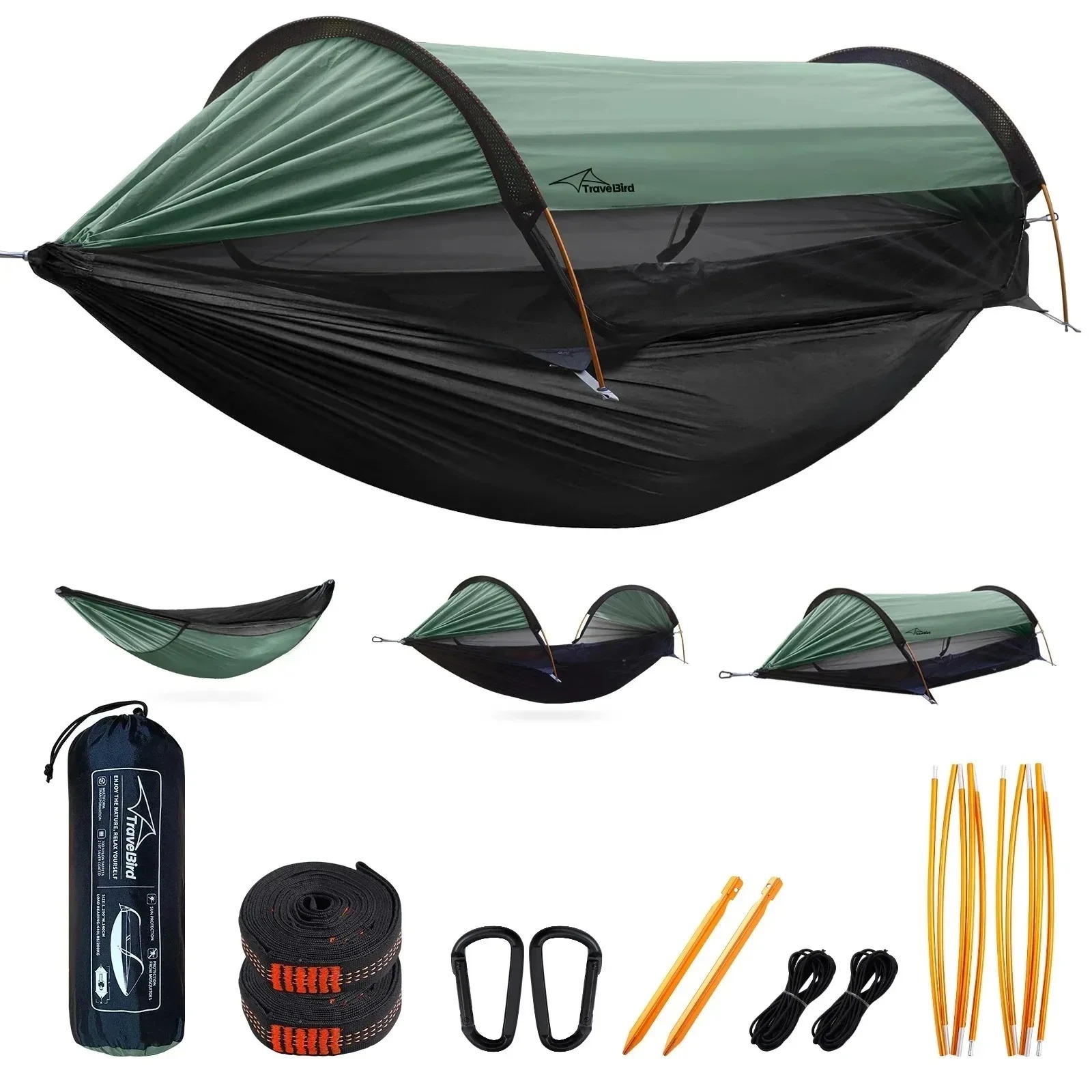 Outdoor Camping Bug Zapper - เปลญวนตั้งแคมป์กลางแจ้งพร้อมที่บังแดดและมุ้งกันยุง ป้องกันการพลิกคว่ำ แบบเดี่ยวและคู่ เตียงแขวนพกพาพร้อมตาข่ายกันแมลง