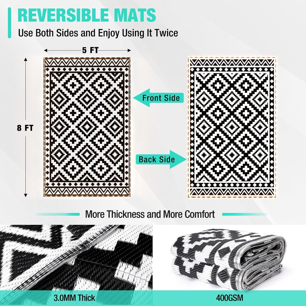 พรมกลางแจ้งขนาด 5' X 8' พร้อมไ - Outdoor Camping Rug With Led Lights บทวิจารณ์และราคา