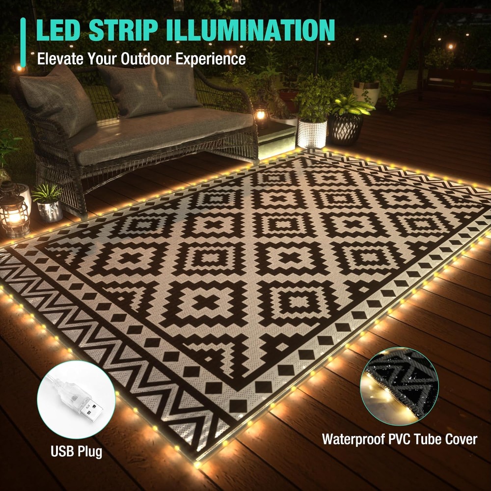 พรมกลางแจ้งขนาด 5' X 8' พร้อมไ - Outdoor Camping Rug With Led Lights บทวิจารณ์และราคา