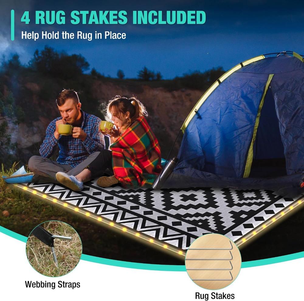 พรมกลางแจ้งขนาด 5' X 8' พร้อมไ - Outdoor Camping Rug With Led Lights บทวิจารณ์และราคา